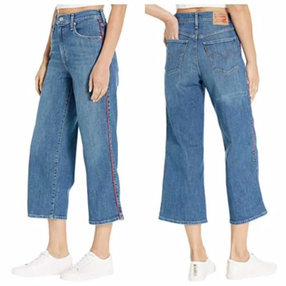 NWT  Levi's Mile High Wide Leg High Waisted Red Side Stripe Jeans